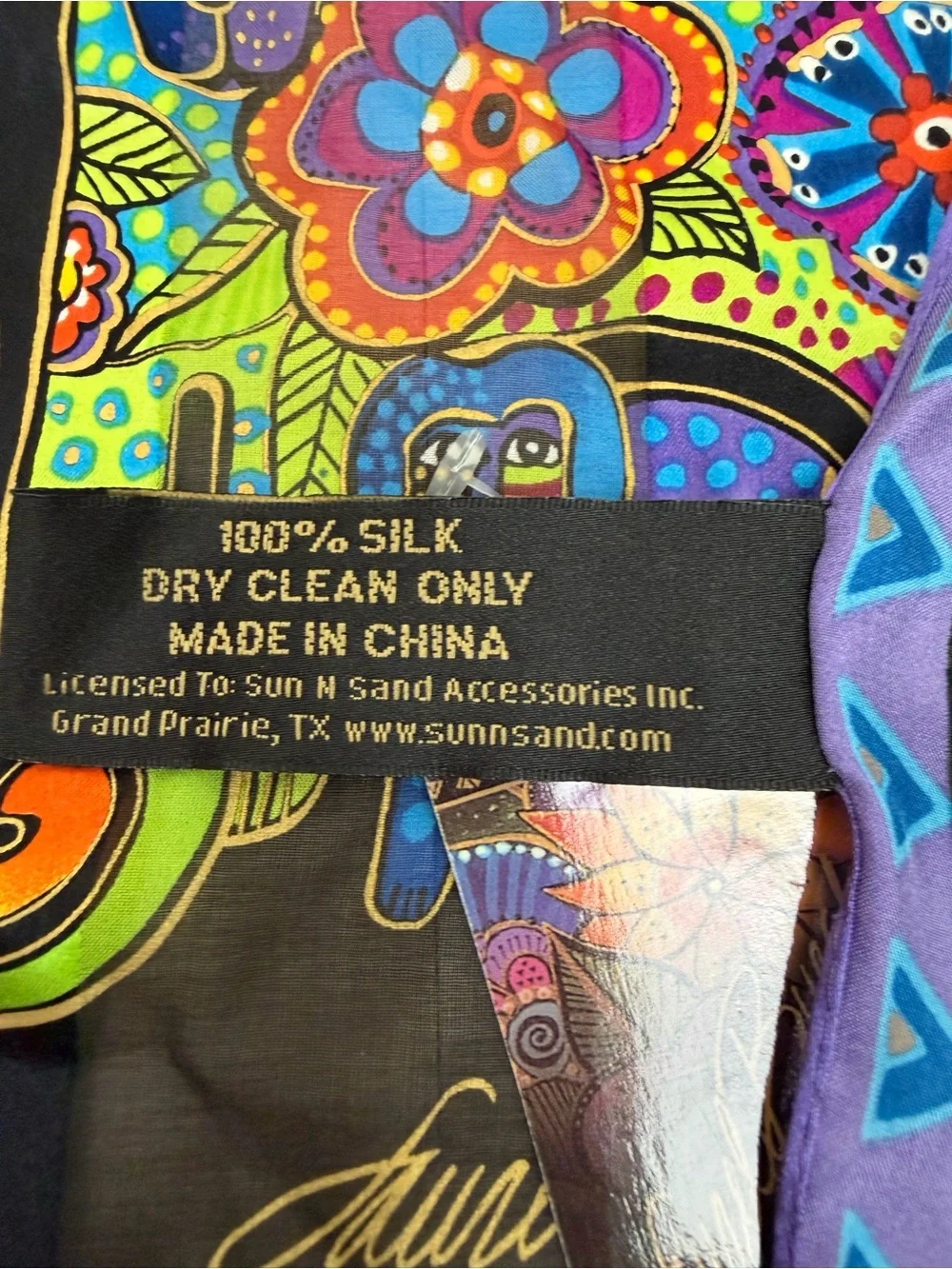 Vintage Y2K Deadstock NWT Laurel Burch 100% Silk Colorful Whimsical Dog Scarf